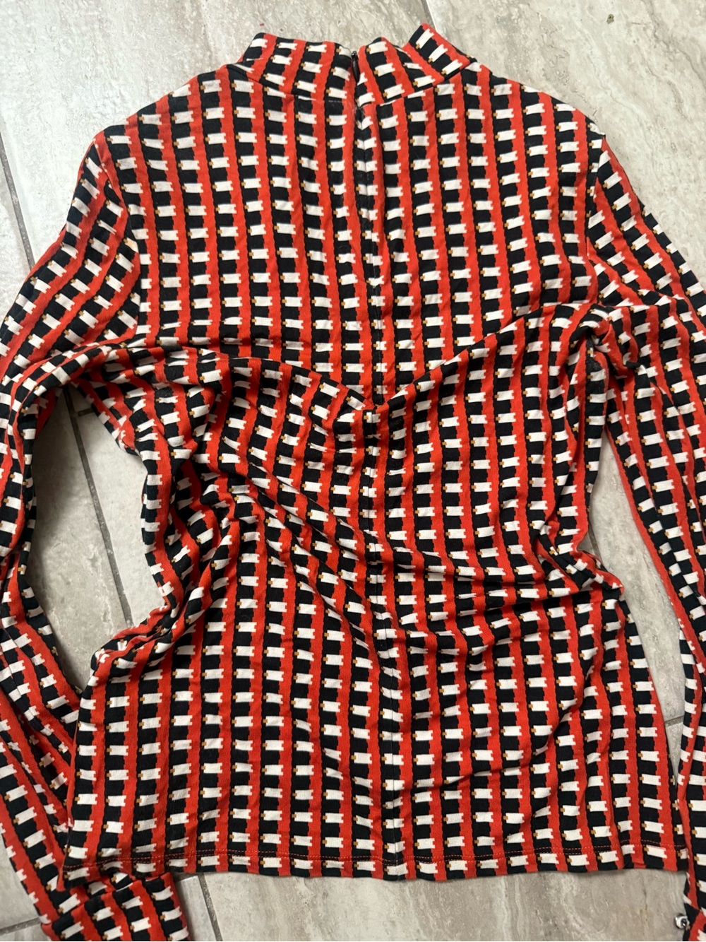 Karen Millen Red, Black & White Patterned Long Sleeve Top